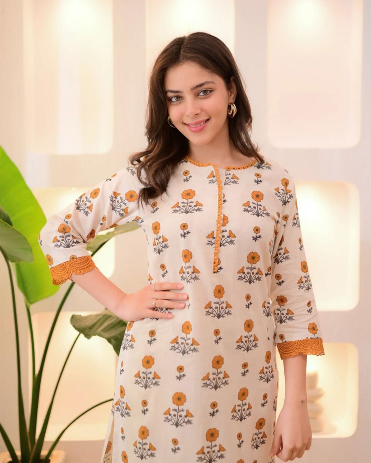 Floral Printed Cotton Kurta with Pant Set