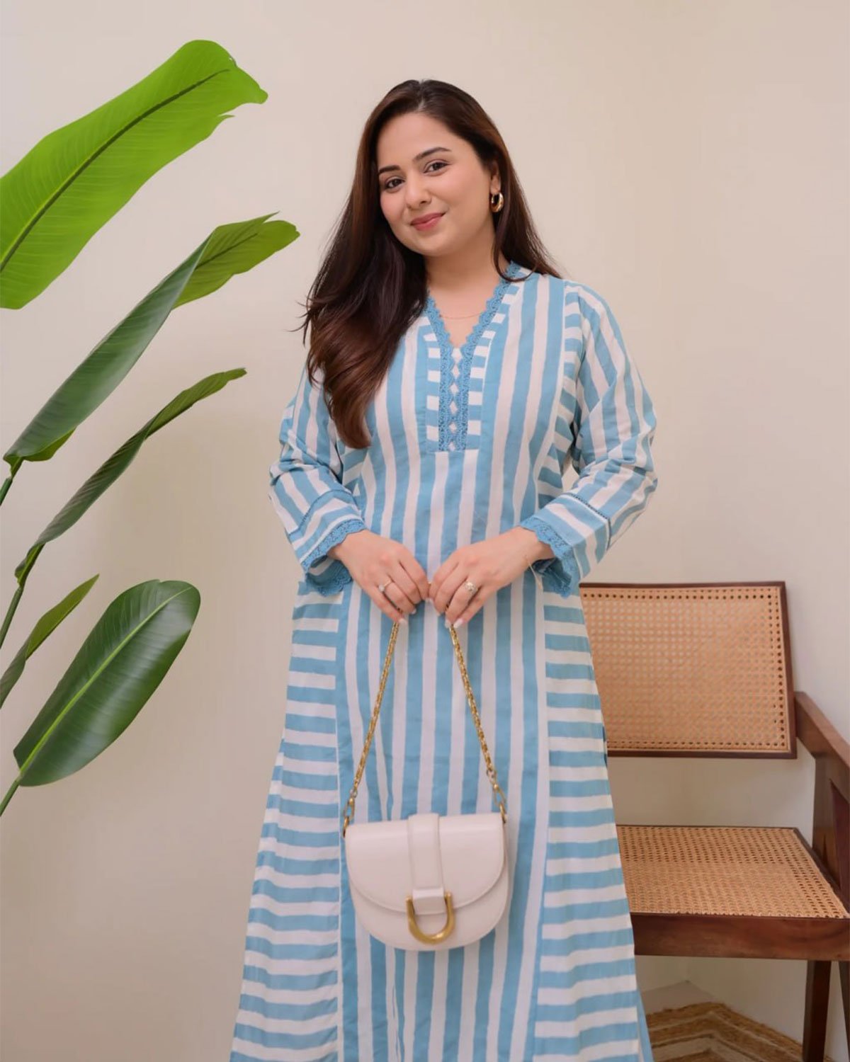 Striped Cotton Kurta with Palazzo Pant Set