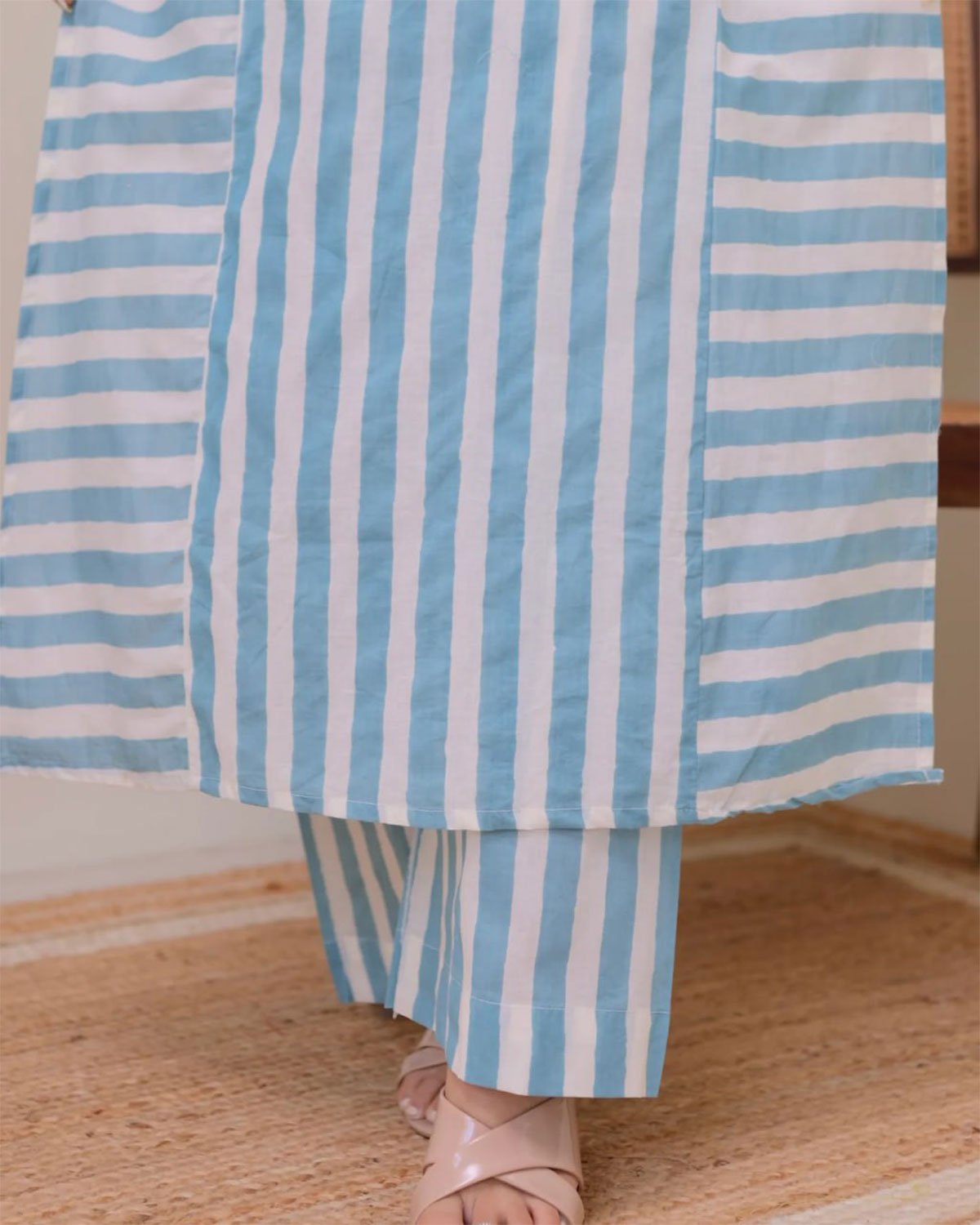 Striped Cotton Kurta with Palazzo Pant Set