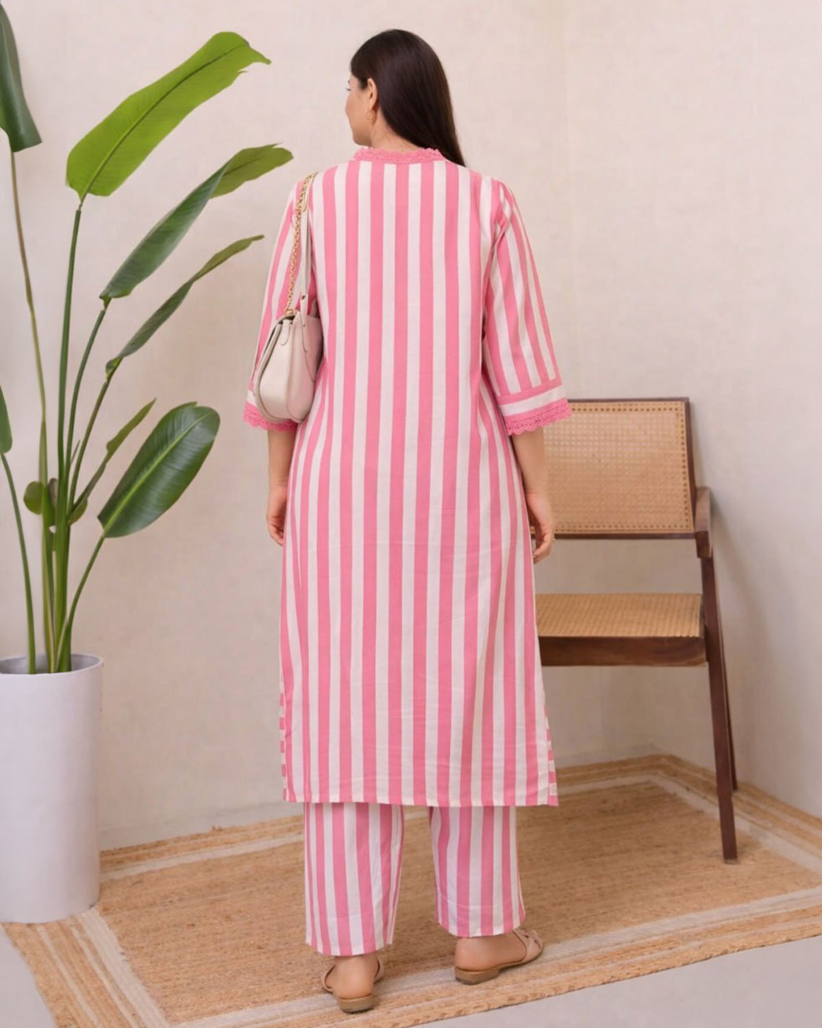 Striped Cotton Kurta with Palazzo Pant Set