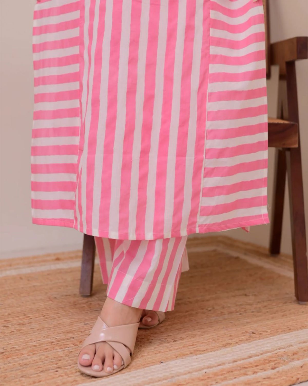 Striped Cotton Kurta with Palazzo Pant Set