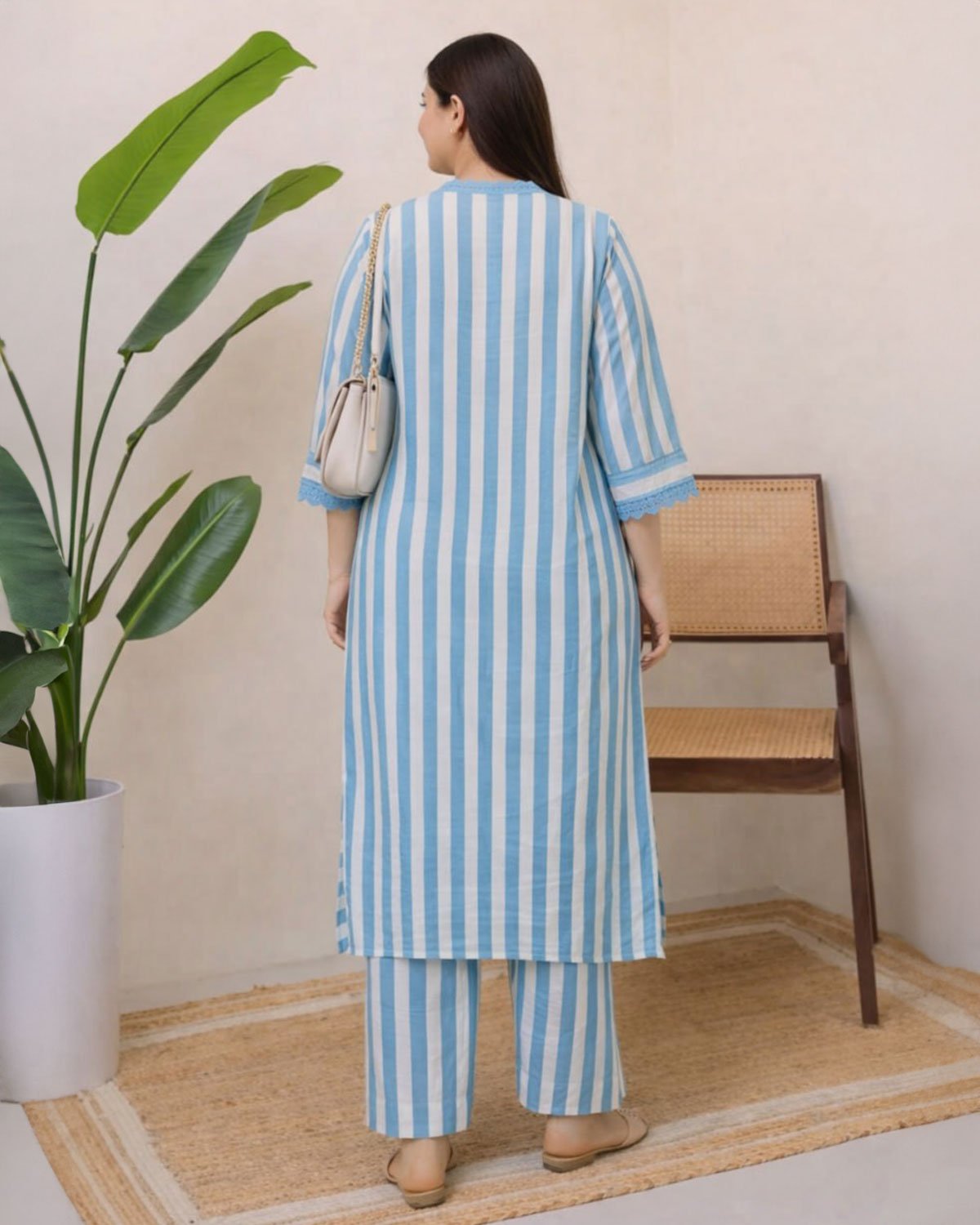 Striped Cotton Kurta with Palazzo Pant Set
