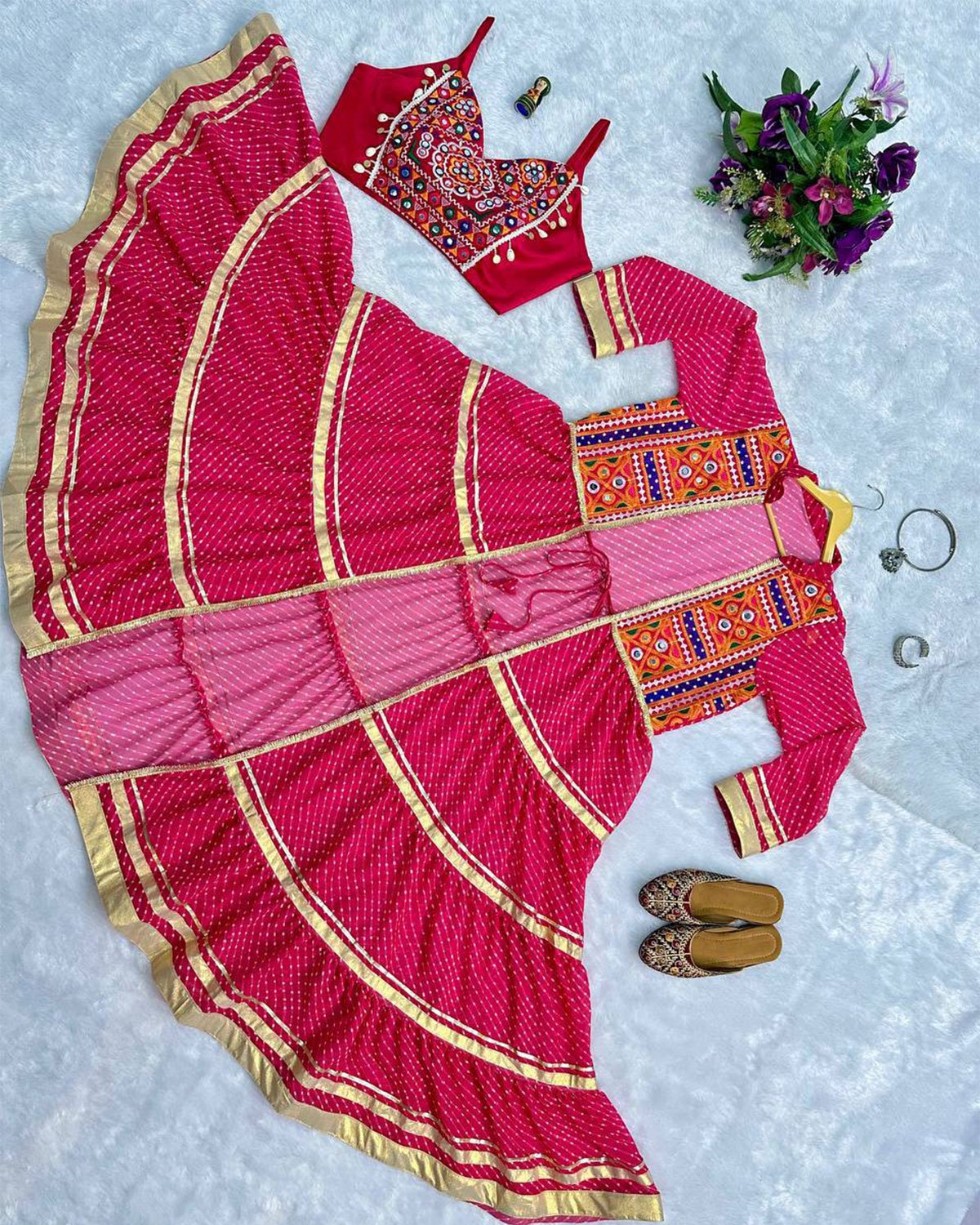 Bandhani Print Flared Jacket Shrug with Mirror Work Yoke