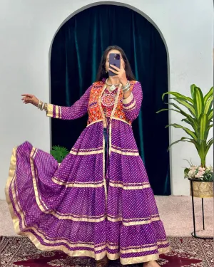 Bandhani Print Flared Jacket Shrug with Mirror Work Yoke